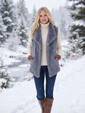Dolce Cabo Blue Plush Faux Fur Vest
